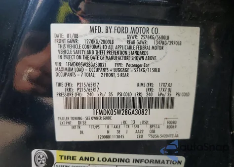 2008 Ford Taurus X Sel z USA, uszkodzony, nr VIN 1FMDK05W28GA30821